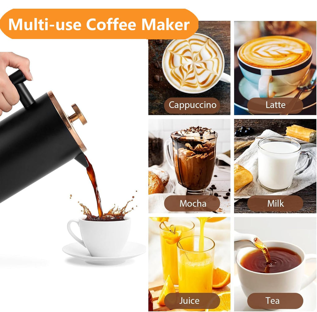 Black Stainless Steel 12oz French Press Coffee Maker S48405