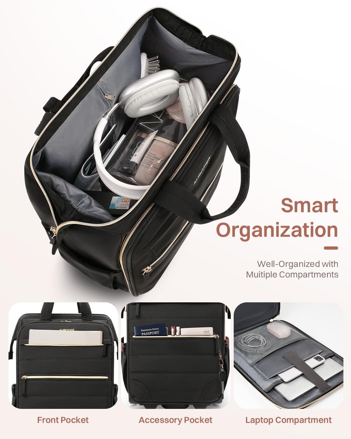 Rolling Puffer Laptop Bag Set with Wheels, 16 Inch Underseat Carry on Luggage J546452
