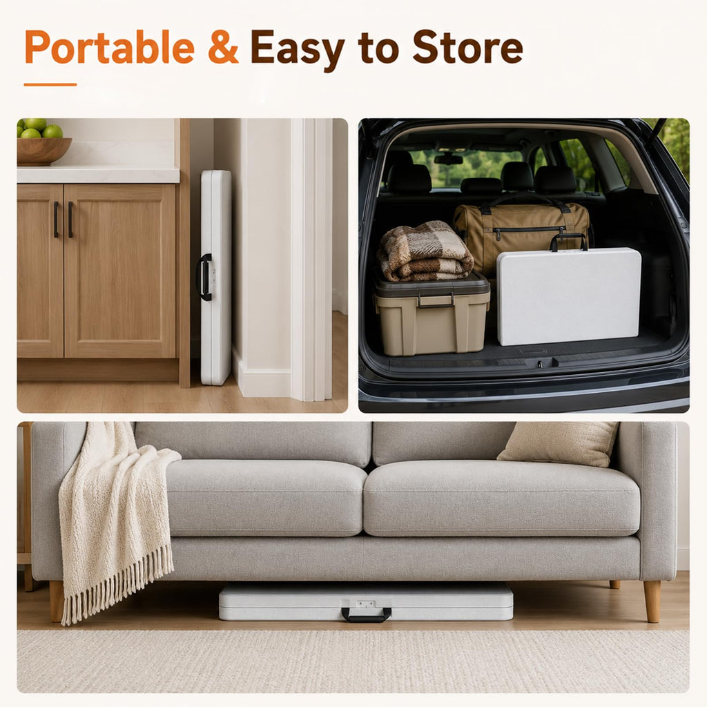 36" Square White Plastic Folding Card Table with Carrying Handle B229877