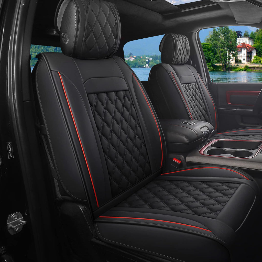 Waterproof Synthetic Leather Car Seat Covers 5PCS Full Set Black Red M3152