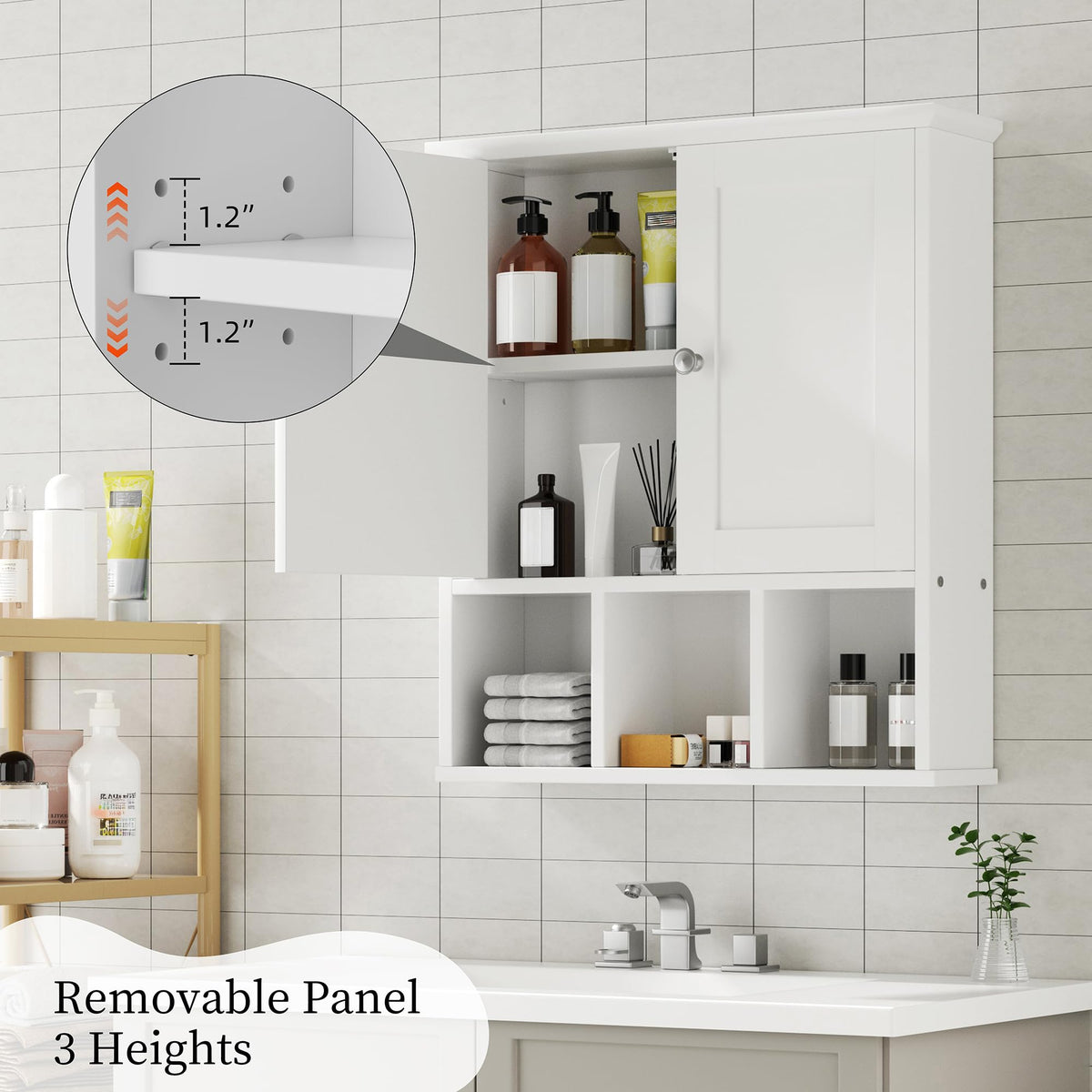 Wall Mounted White Medicine Cabinet with Adjustable Shelf E177882
