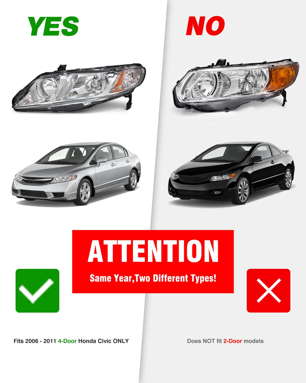 2006-2011 Honda Civic Halogen Headlight Y7032