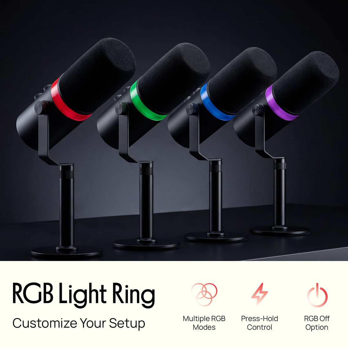 USB/XLR Cardioid Recording Microphone with RGB Lighting and Desktop Stand Q834050
