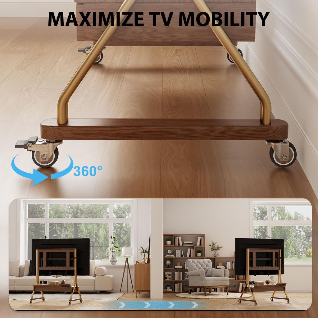 Rolling TV Stand with Wheels for 40-75" TVs, Height Adjustable, 2 Drawers N32853