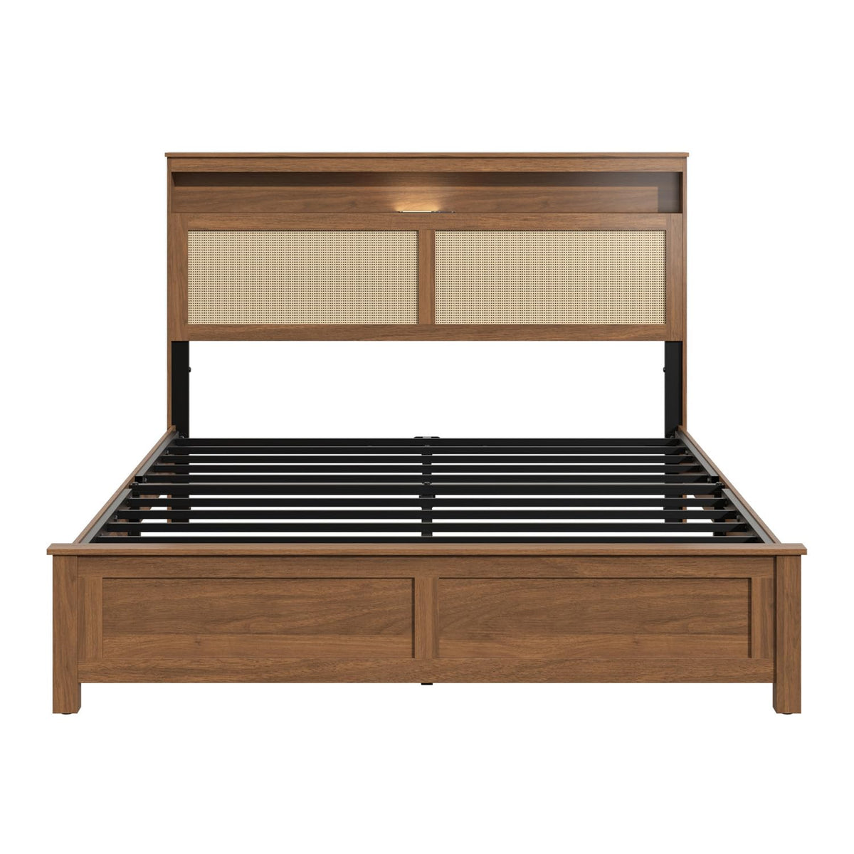 Brown Queen Wood Bed Frame with Storage Headboard J701