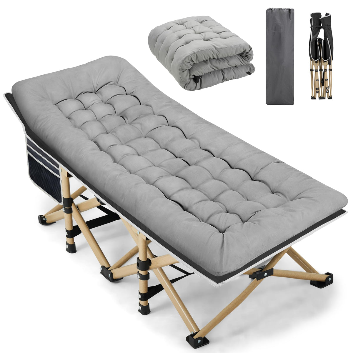 Portable Camping Cot Extra Wide with Thick Mattress Grey H75617