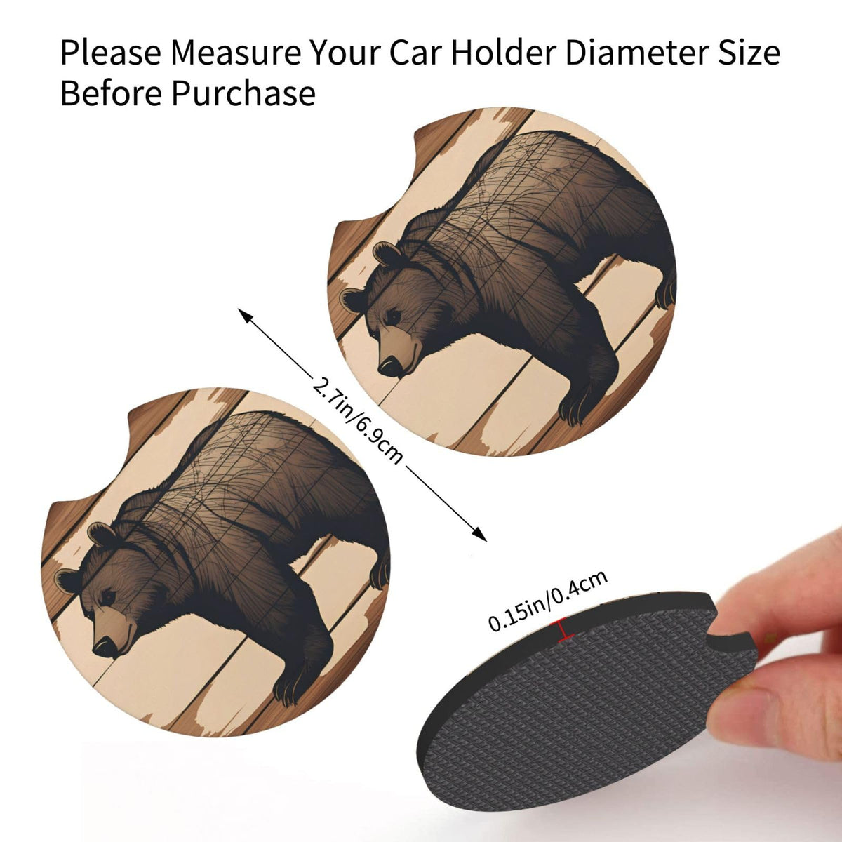 Car Coasters Set of 2 Black Bear 2.7 in I450