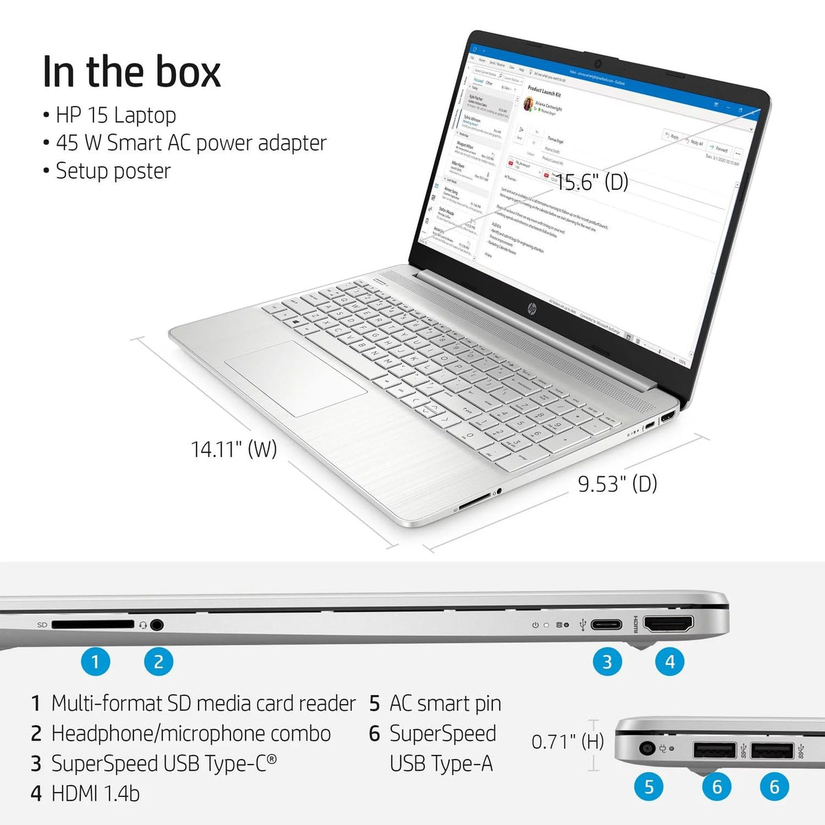 15.6" FHD Laptop, Intel Core i3, 8GB RAM, 256GB SSD M4529