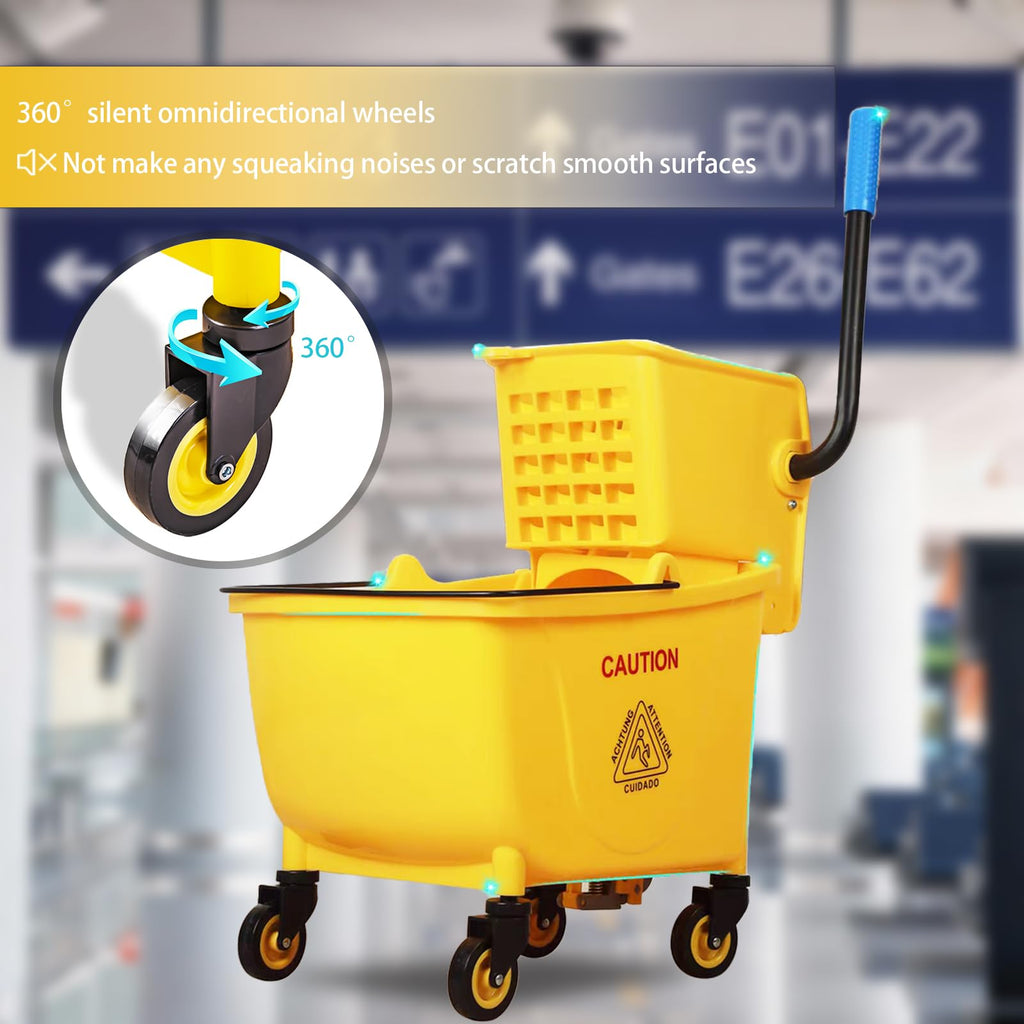 33 Qt Mop Bucket with Side-Press Wringer and Cotton Mop A343225
