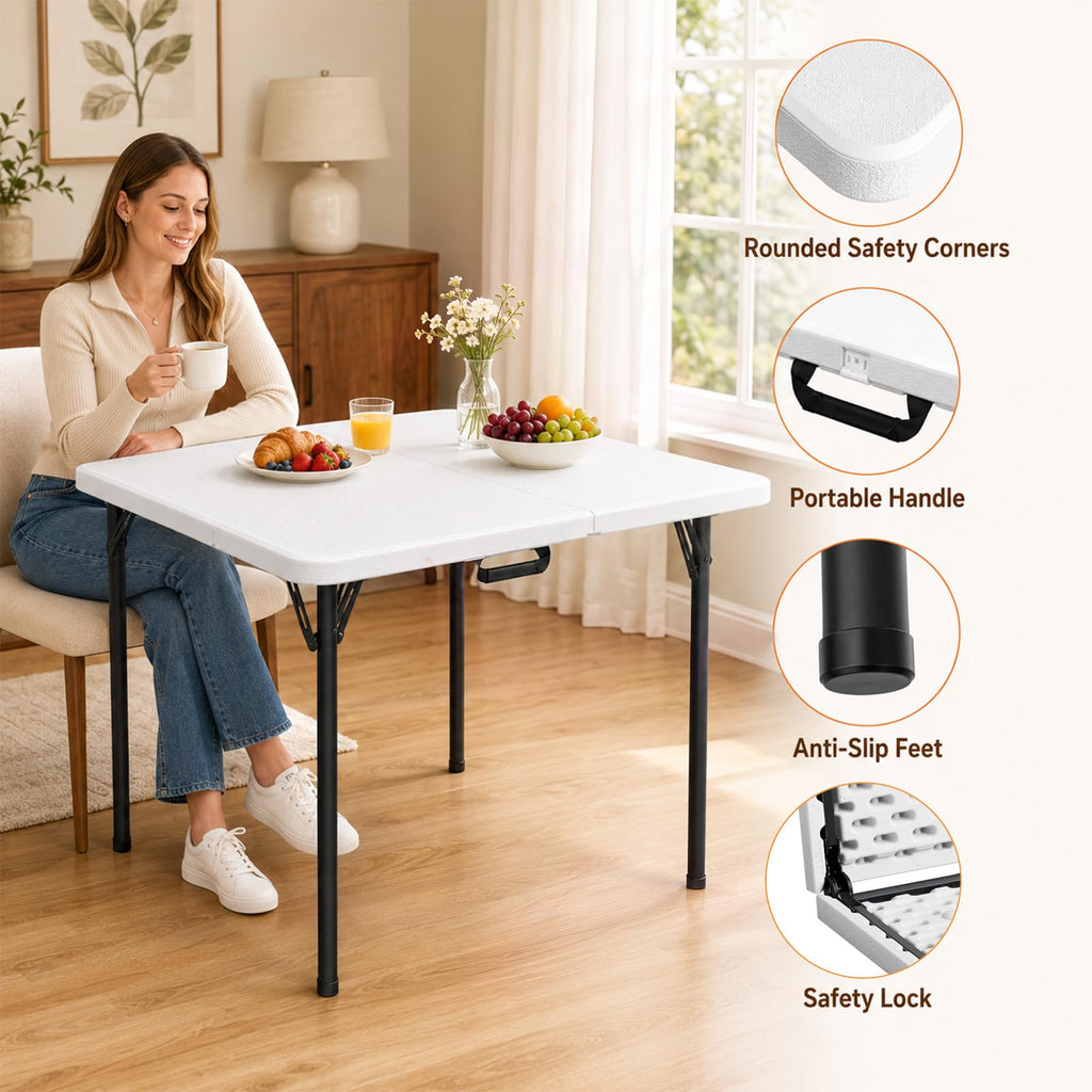 36" Square White Plastic Folding Card Table with Carrying Handle B229877