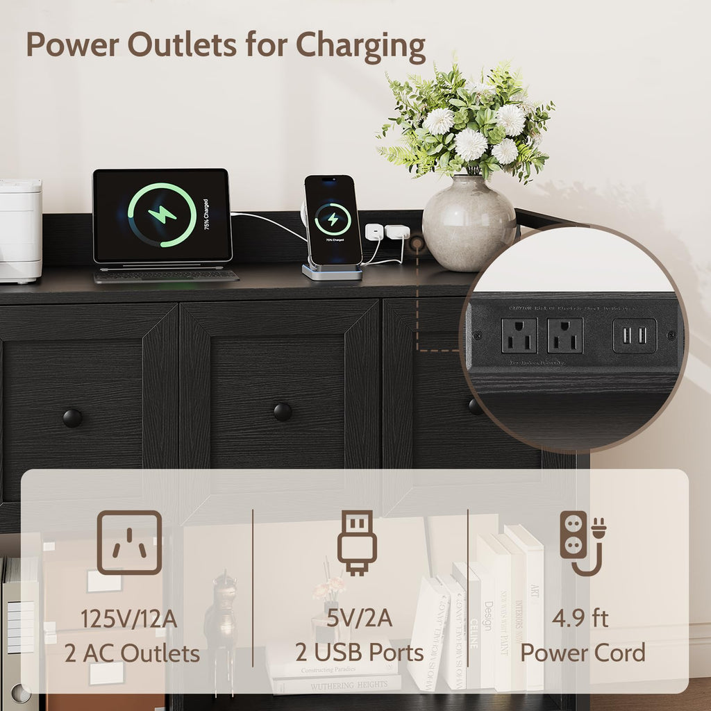 Black 2 Drawer Wood File Cabinet with Power Outlet X299441