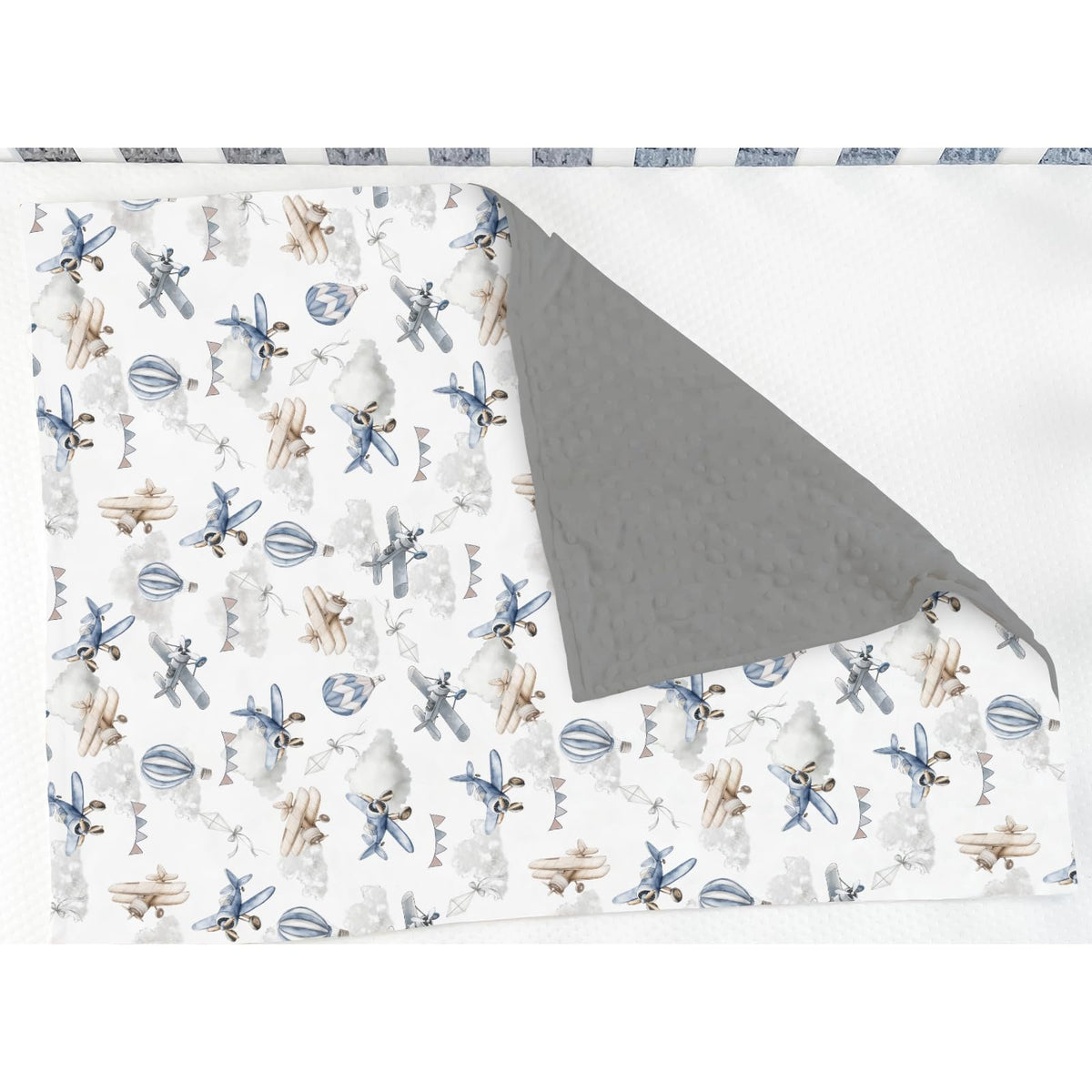 Vintage Planes Helicopters Hot Air Balloon Soft Mink Dotted Backing Double Layer Baby Blanket 30x40 J1966