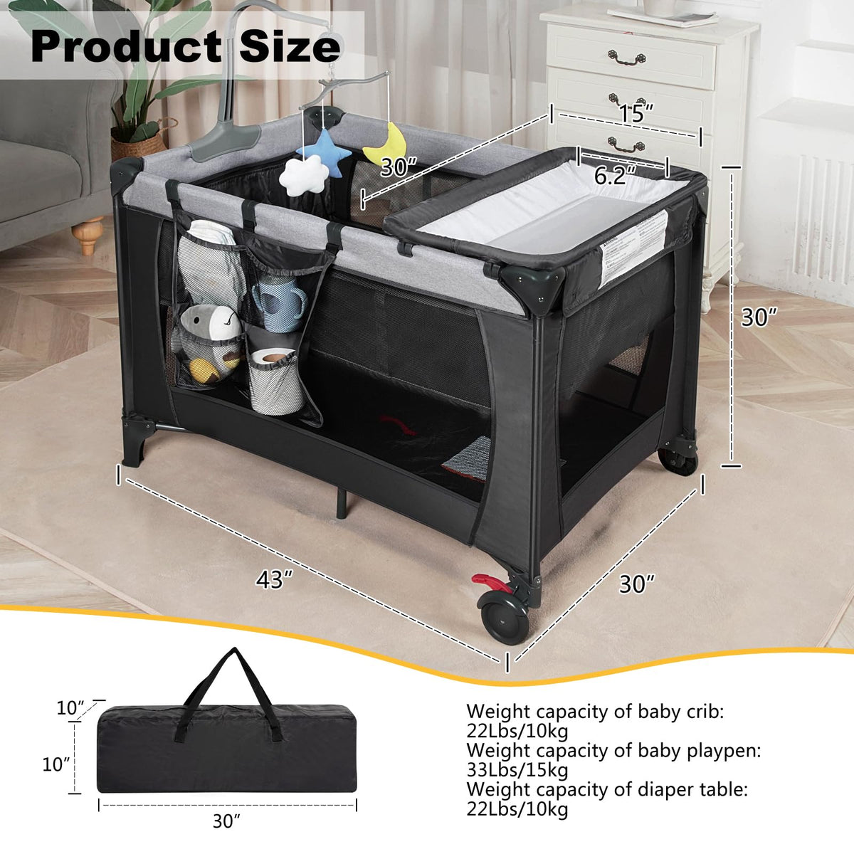 Black Baby Bassinet Playpen M302