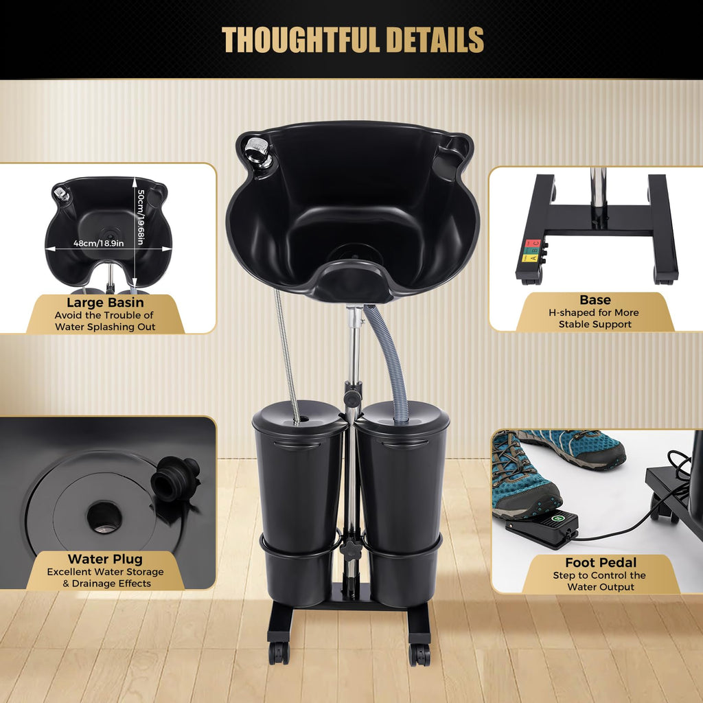 Portable Shampoo Bowl with 2 Buckets Electric Pump & Adjustable Hair Washing Basin U31598