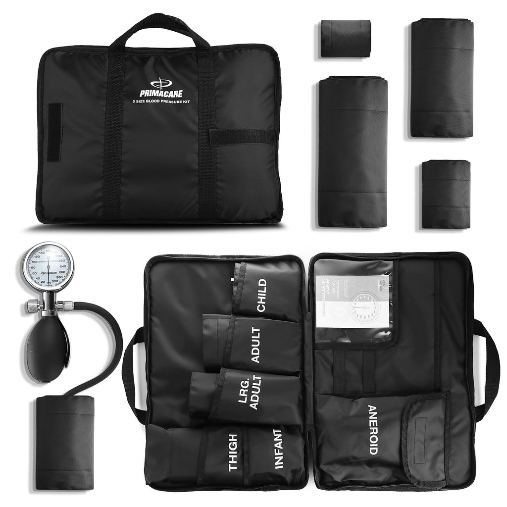 Aneroid Sphygmomanometer and Blood Pressure Cuff Set with 5 Sized Nylon Cuffs F721830