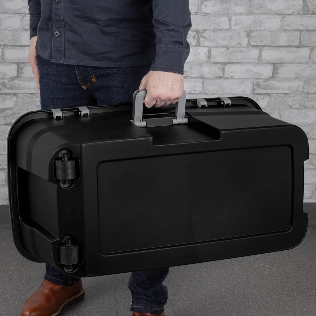 22 Gallon Black Wheeled Plastic Storage Trunk with Lids V2678
