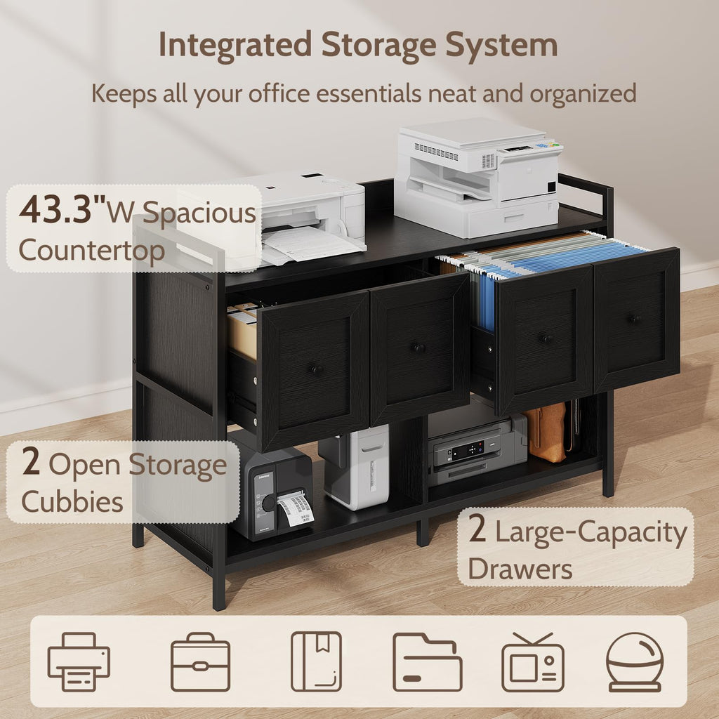 Black 2 Drawer Wood File Cabinet with Power Outlet X299441