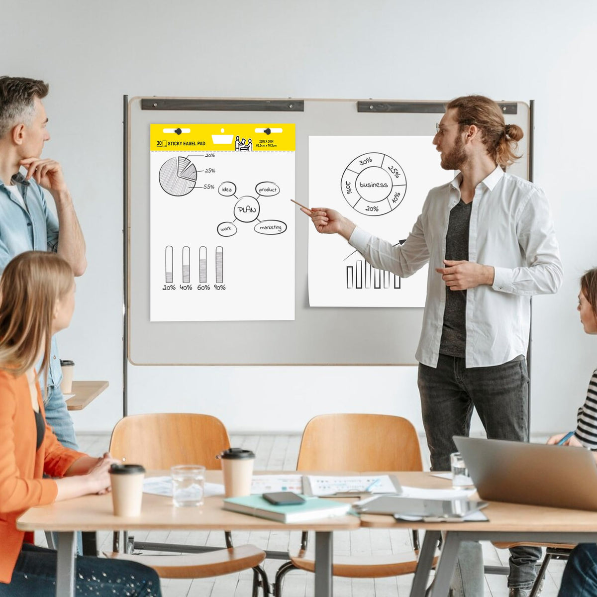 Self Stick Flip Chart Paper 25 in x 30 in 30 Sheets 4 Pad Pack White Y967130