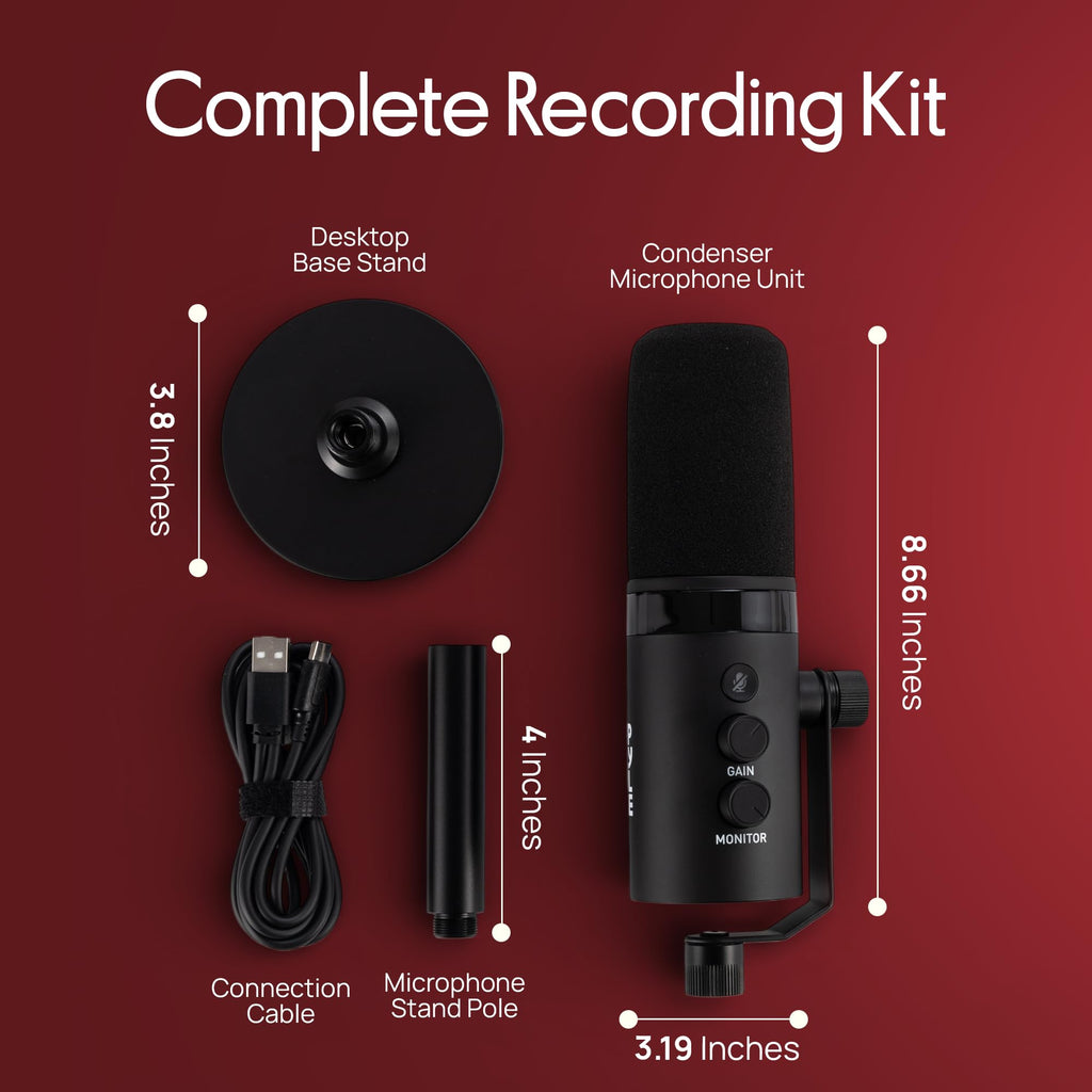 USB/XLR Cardioid Recording Microphone with RGB Lighting and Desktop Stand Q834050