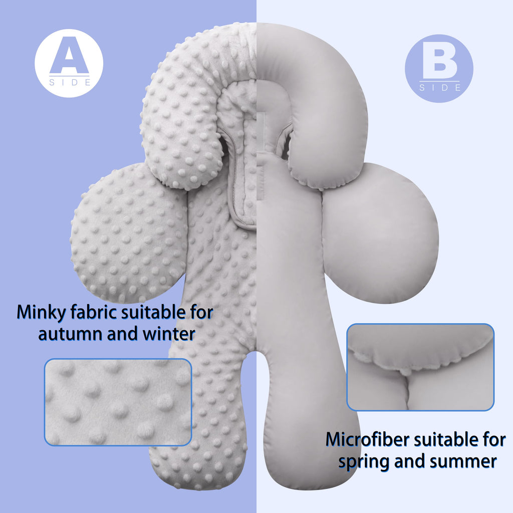 Infant Car Seat Head Neck Body Support, Ultra-Soft Minky Microfiber, 2-in-1 Reversible, Gray J4465