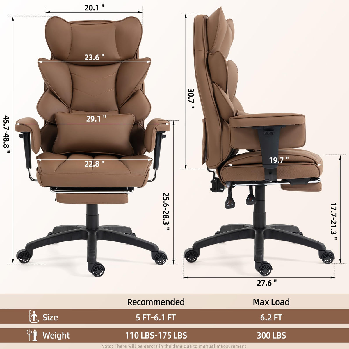 Brown Ergonomic Office Chair with Footrest K7467