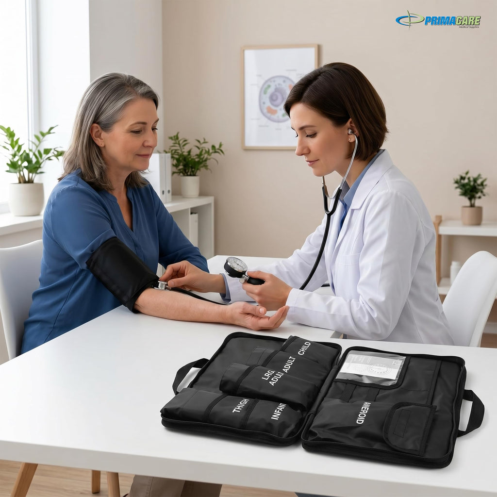 Aneroid Sphygmomanometer and Blood Pressure Cuff Set with 5 Sized Nylon Cuffs F721830