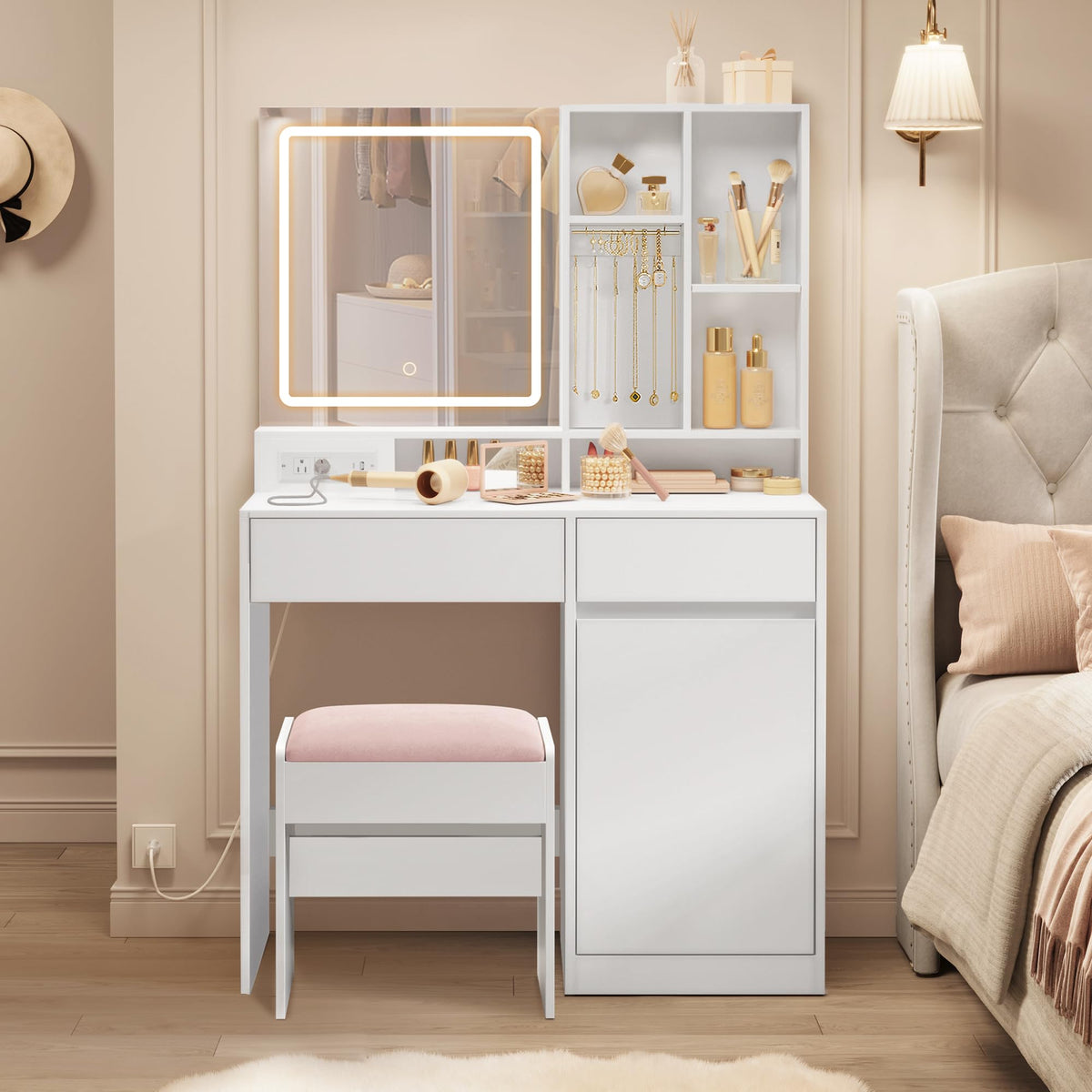 Vanity Desk with Mirror and Lights R496203