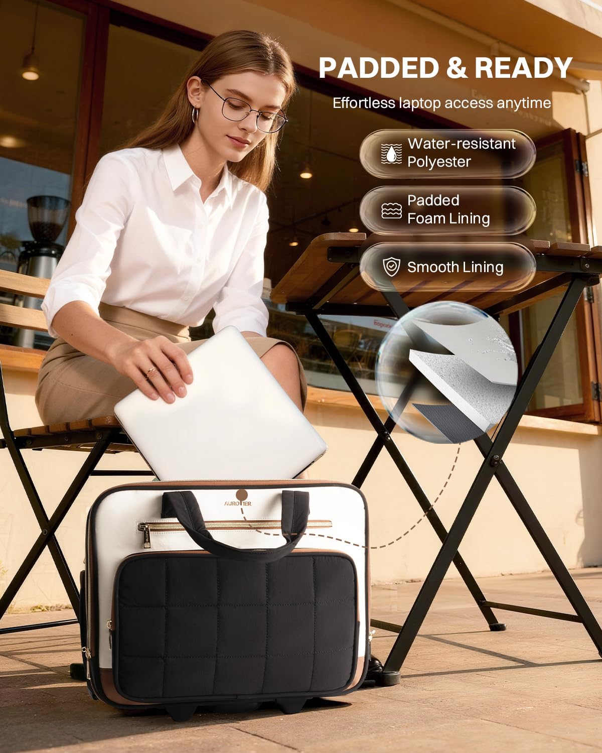 Rolling Puffer Laptop Bag Set with Wheels, 16 Inch Underseat Carry on Luggage J546452