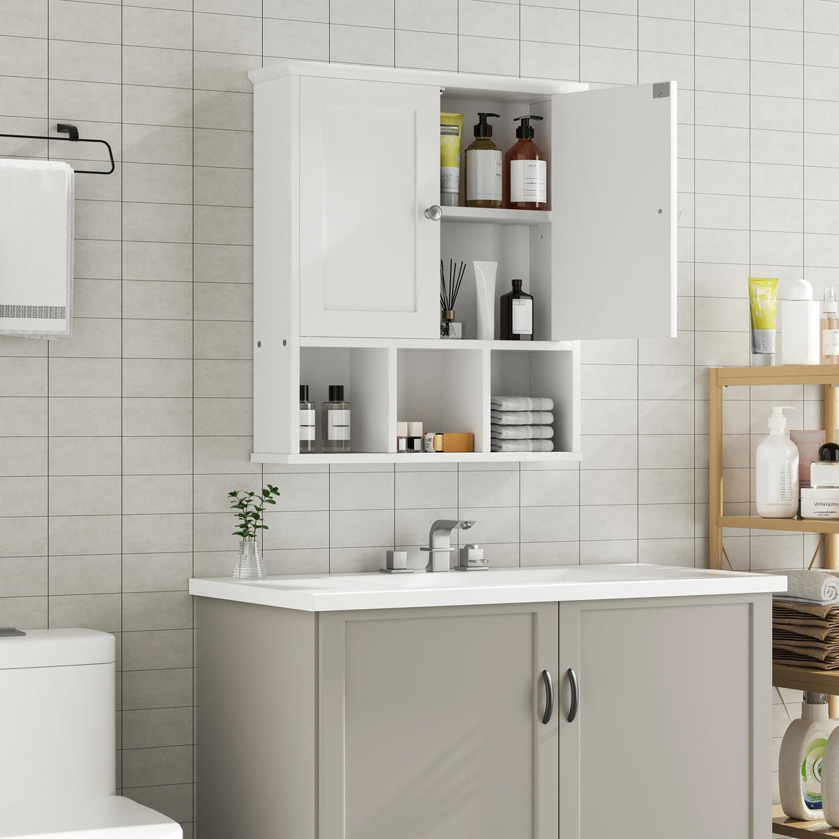 Wall Mounted White Medicine Cabinet with Adjustable Shelf E177882