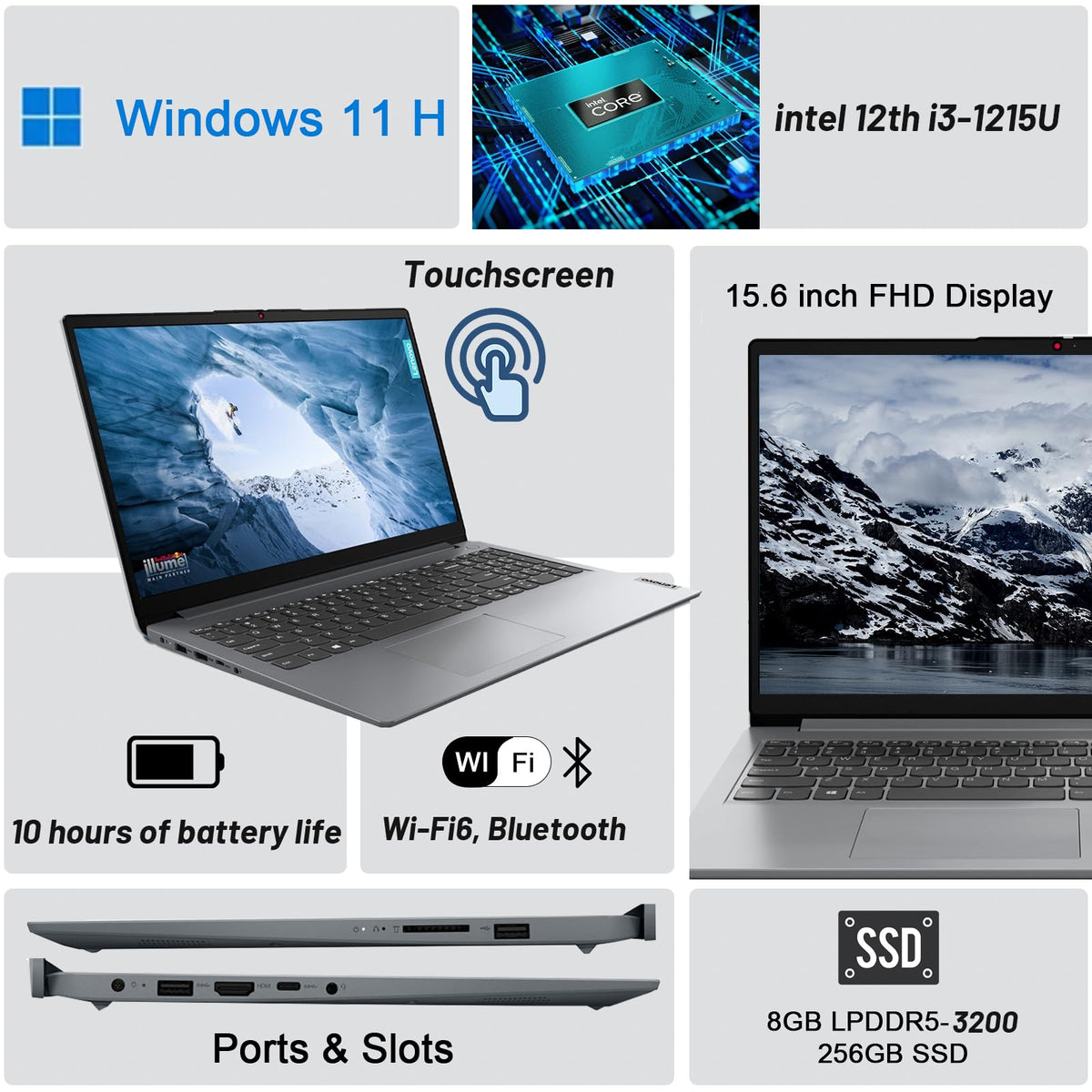 15.6" Touch Laptop Intel Core i3 8GB RAM 256GB SSD Windows 11 N1709