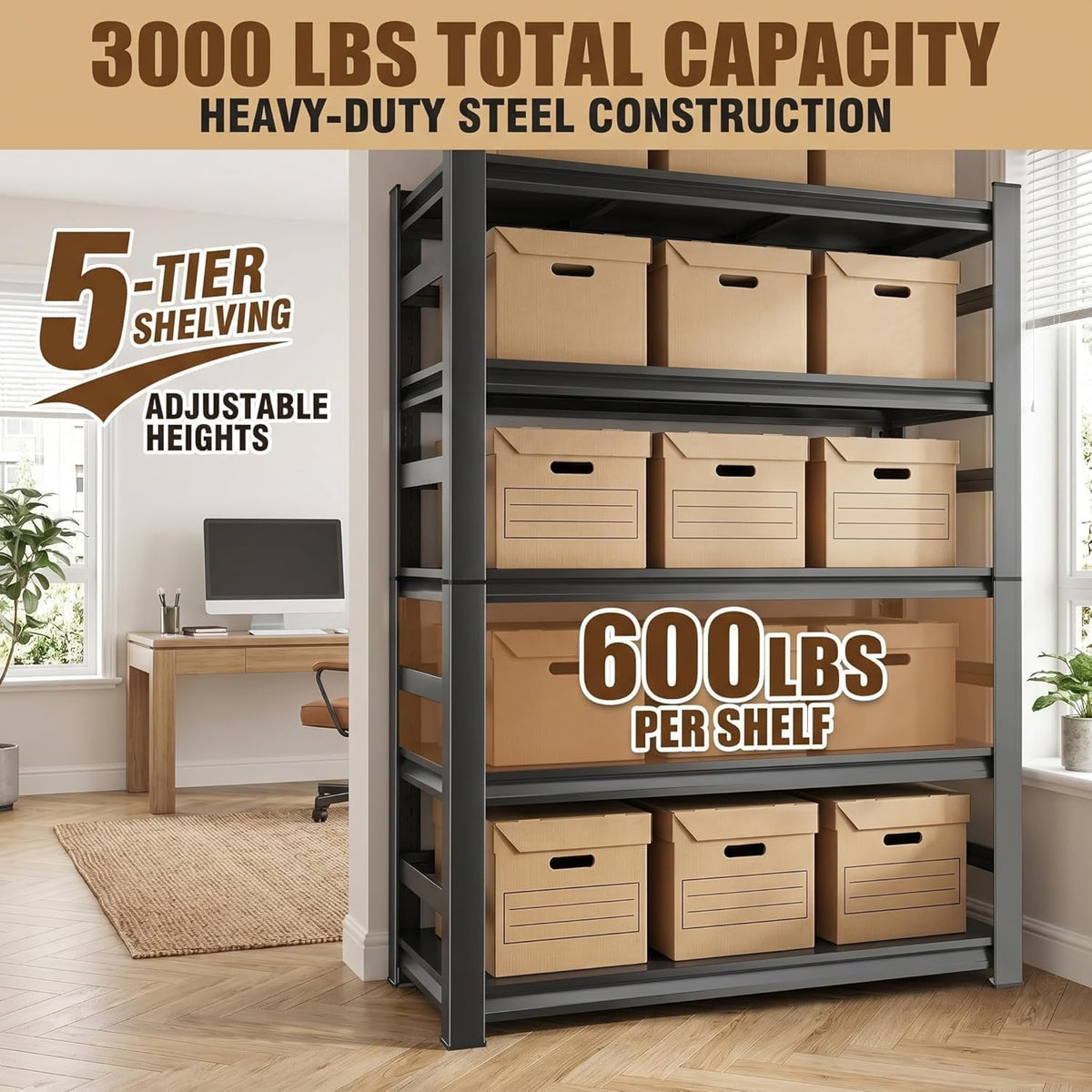 5 Tier Adjustable Wooden Bookshelf N33099