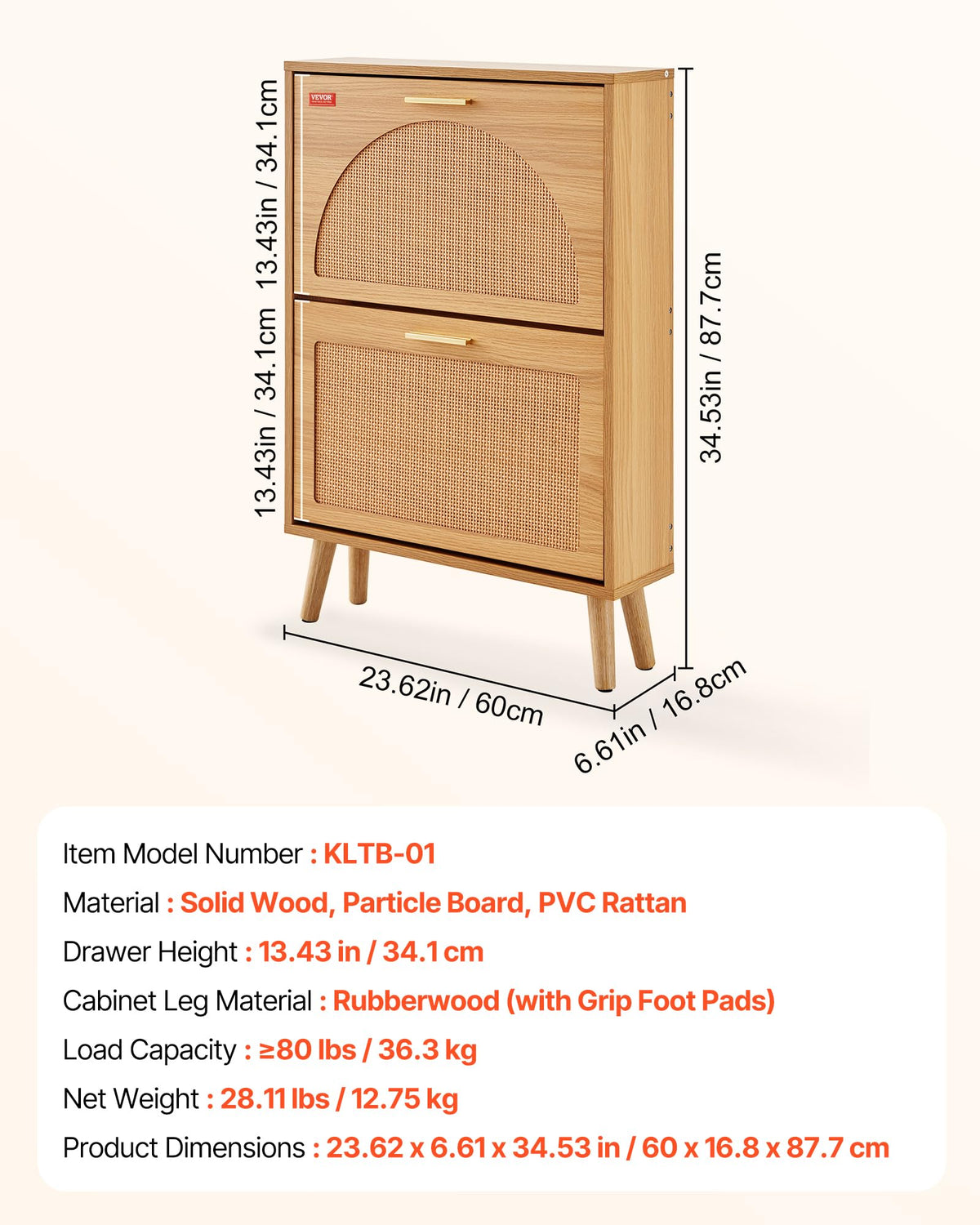 2 Flip Drawers Rattan Shoe Storage Cabinet N346703