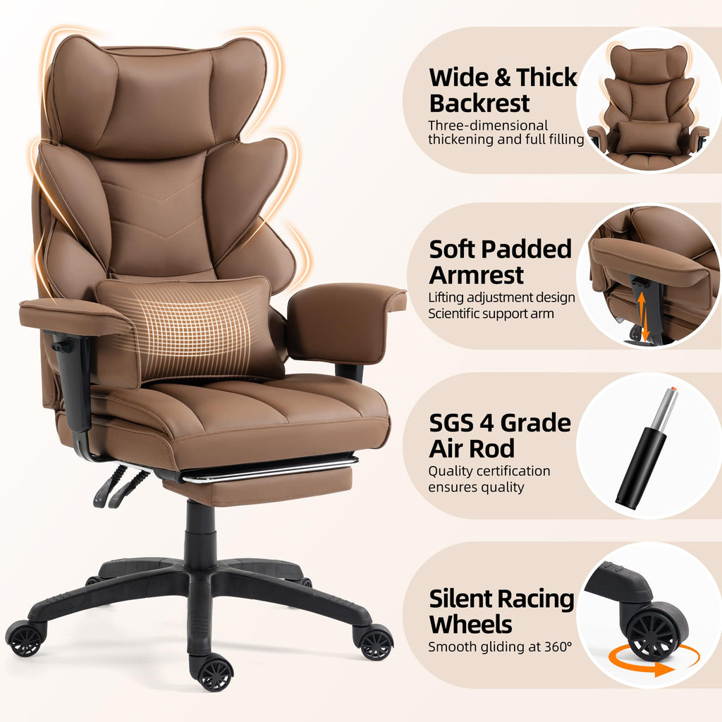 Brown Ergonomic Office Chair with Footrest K7467