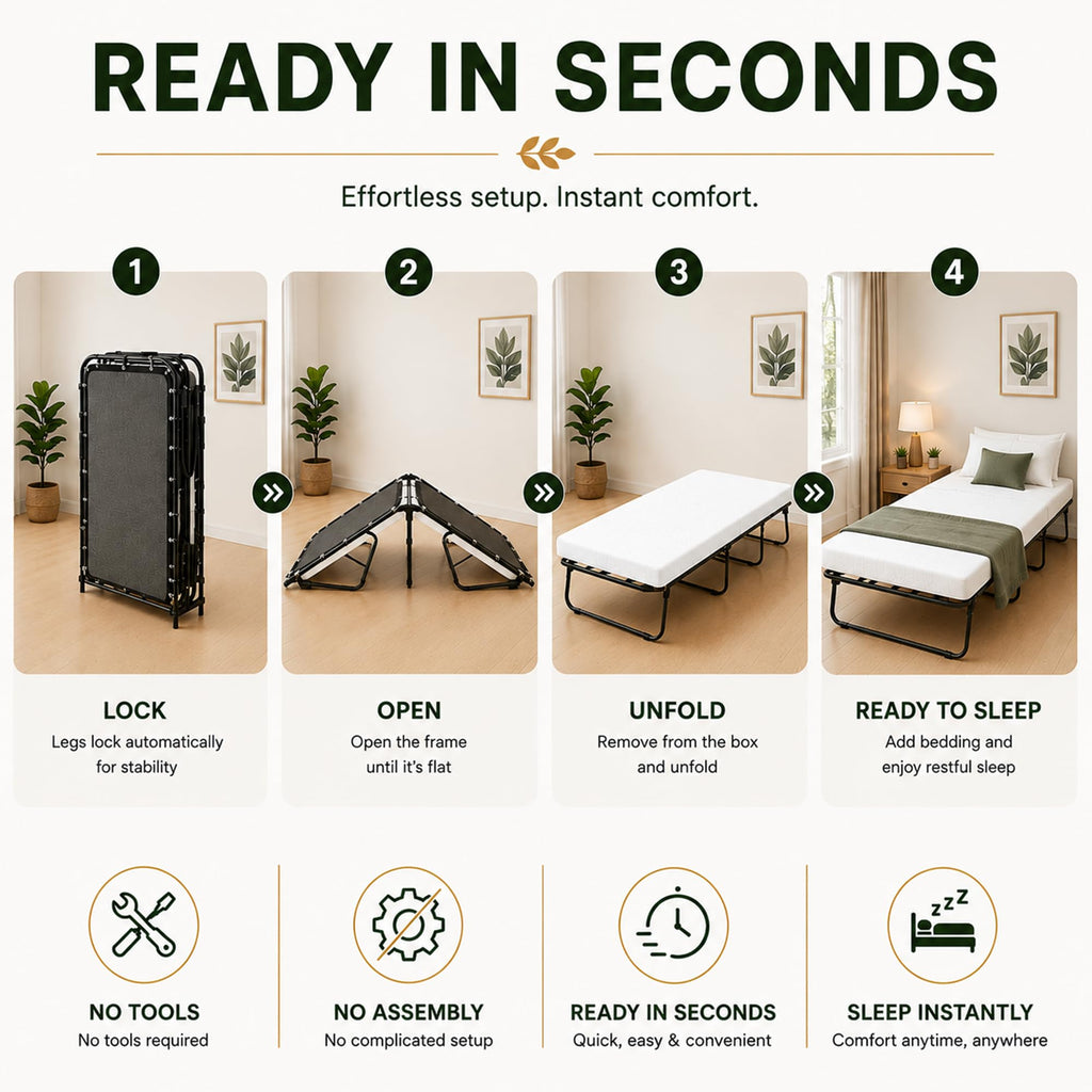 14” Folding Bed with 3-Inch Memory Foam Mattress W4002