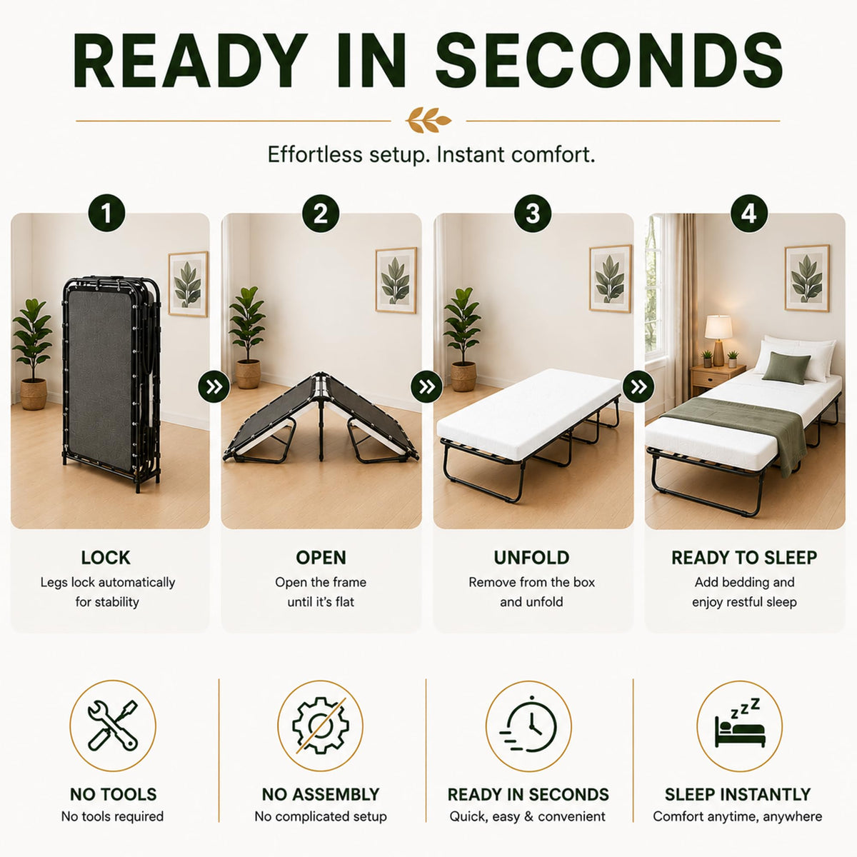 14” Folding Bed with 3-Inch Memory Foam Mattress W4002