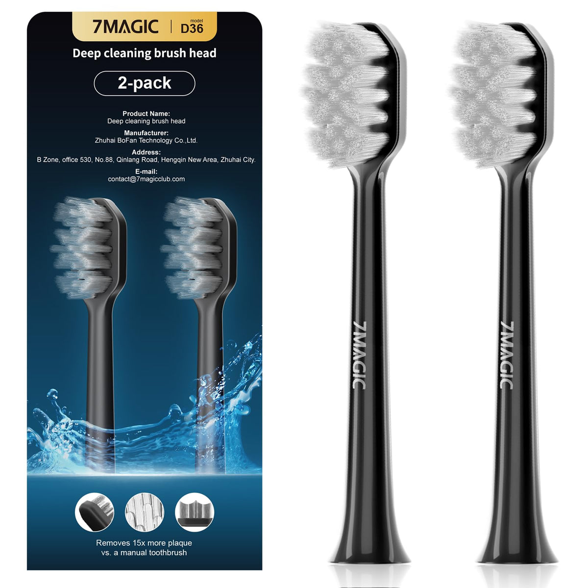 Electric Toothbrush Replacement Brush Heads 2-Pack Black D926