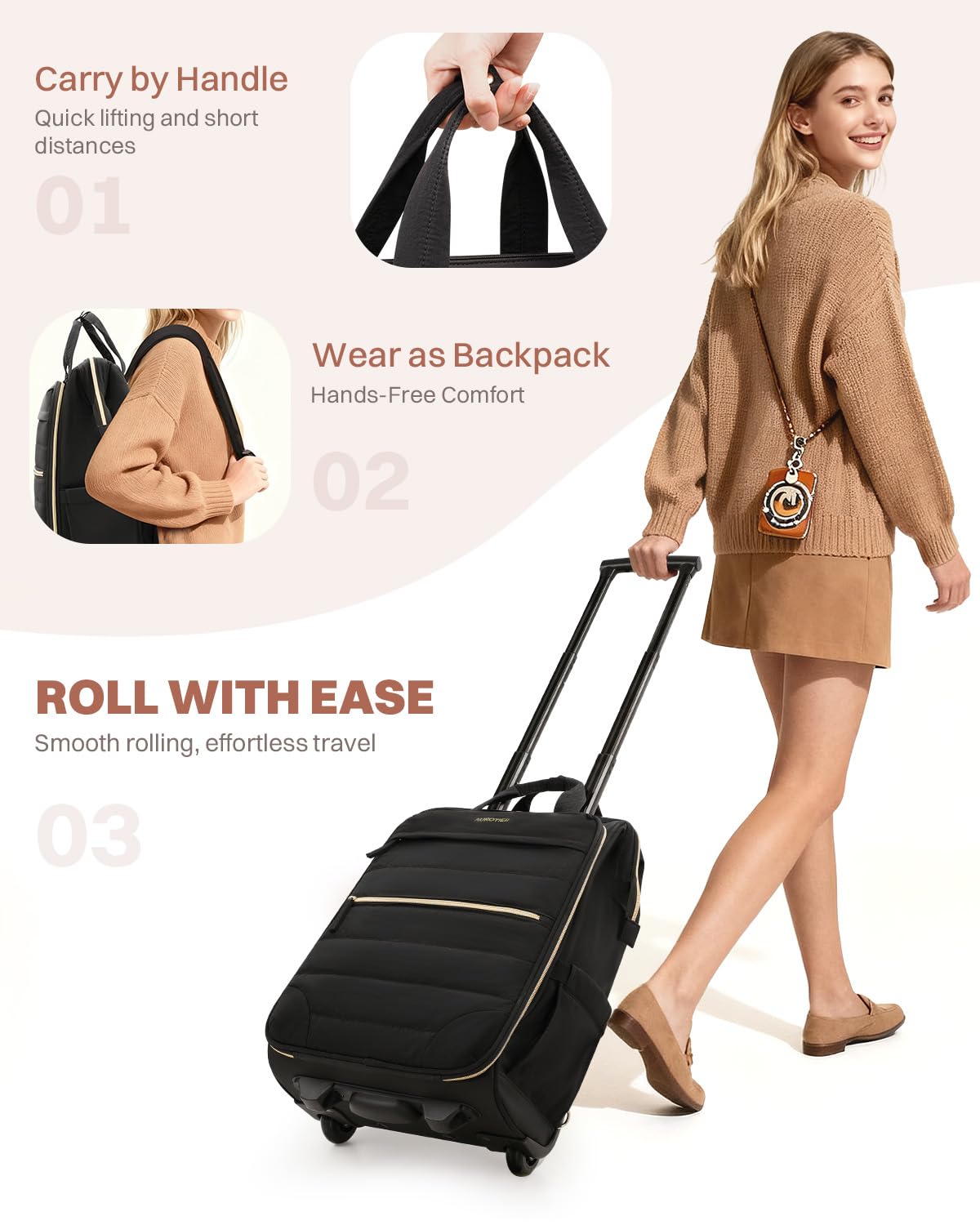 Rolling Puffer Laptop Bag Set with Wheels, 16 Inch Underseat Carry on Luggage J546452
