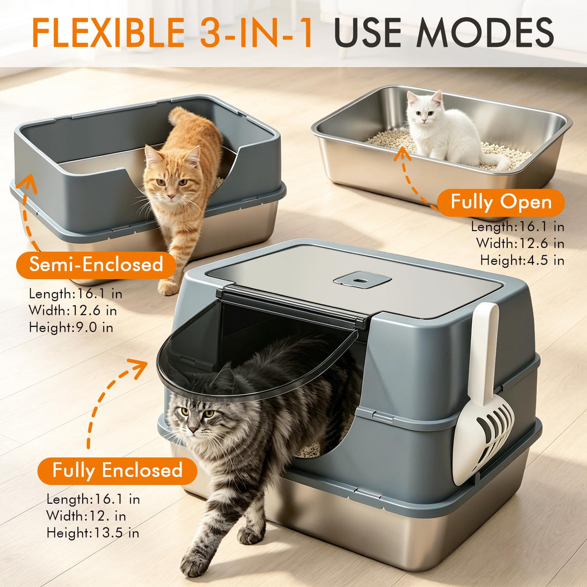 Stainless Steel Enclosed Litter Box R5016