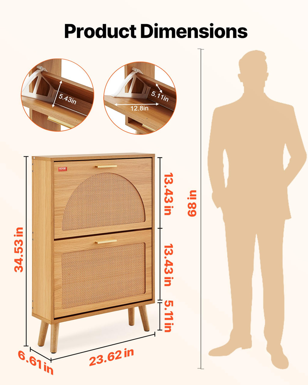 2 Flip Drawers Rattan Shoe Storage Cabinet N346703