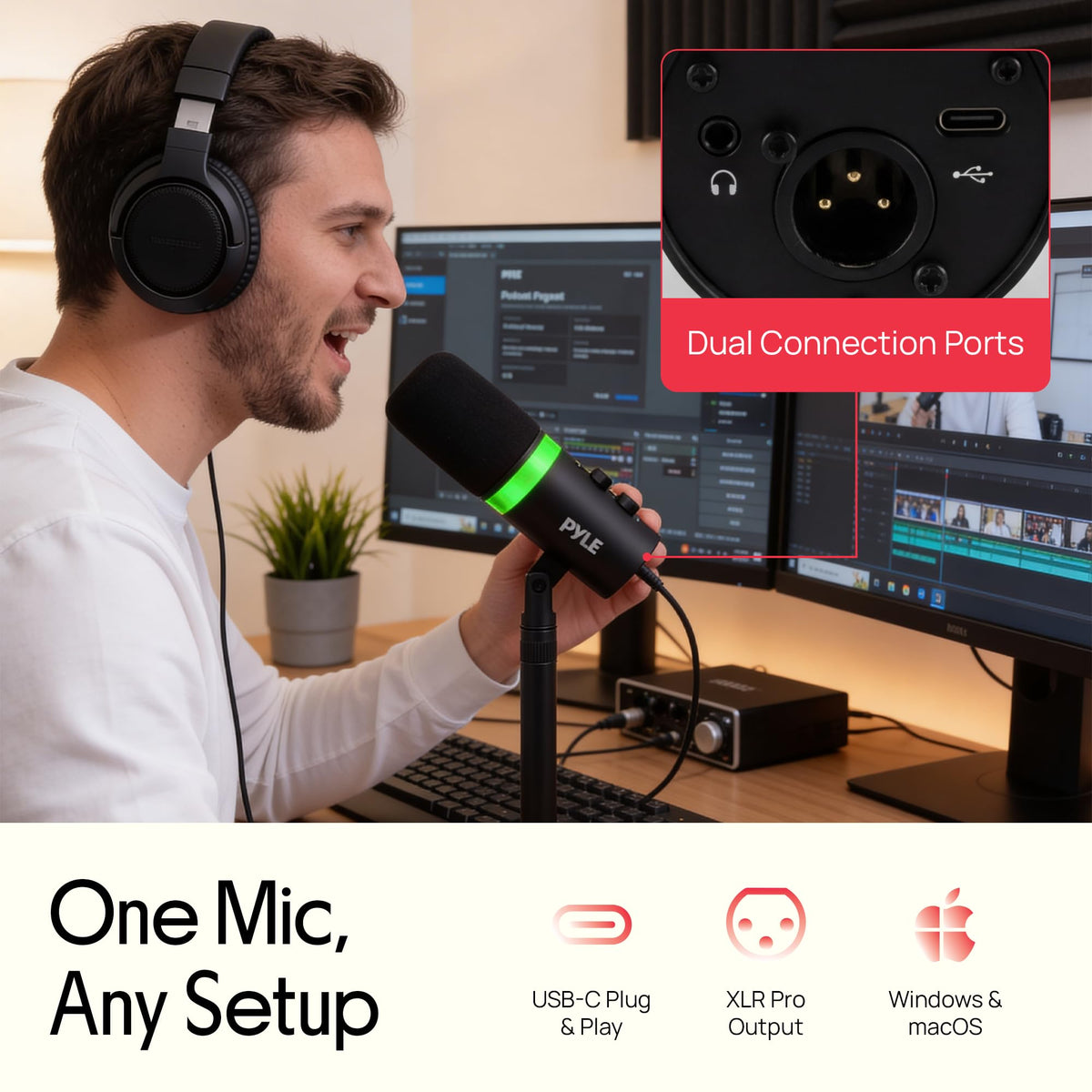 USB/XLR Cardioid Recording Microphone with RGB Lighting and Desktop Stand Q834050