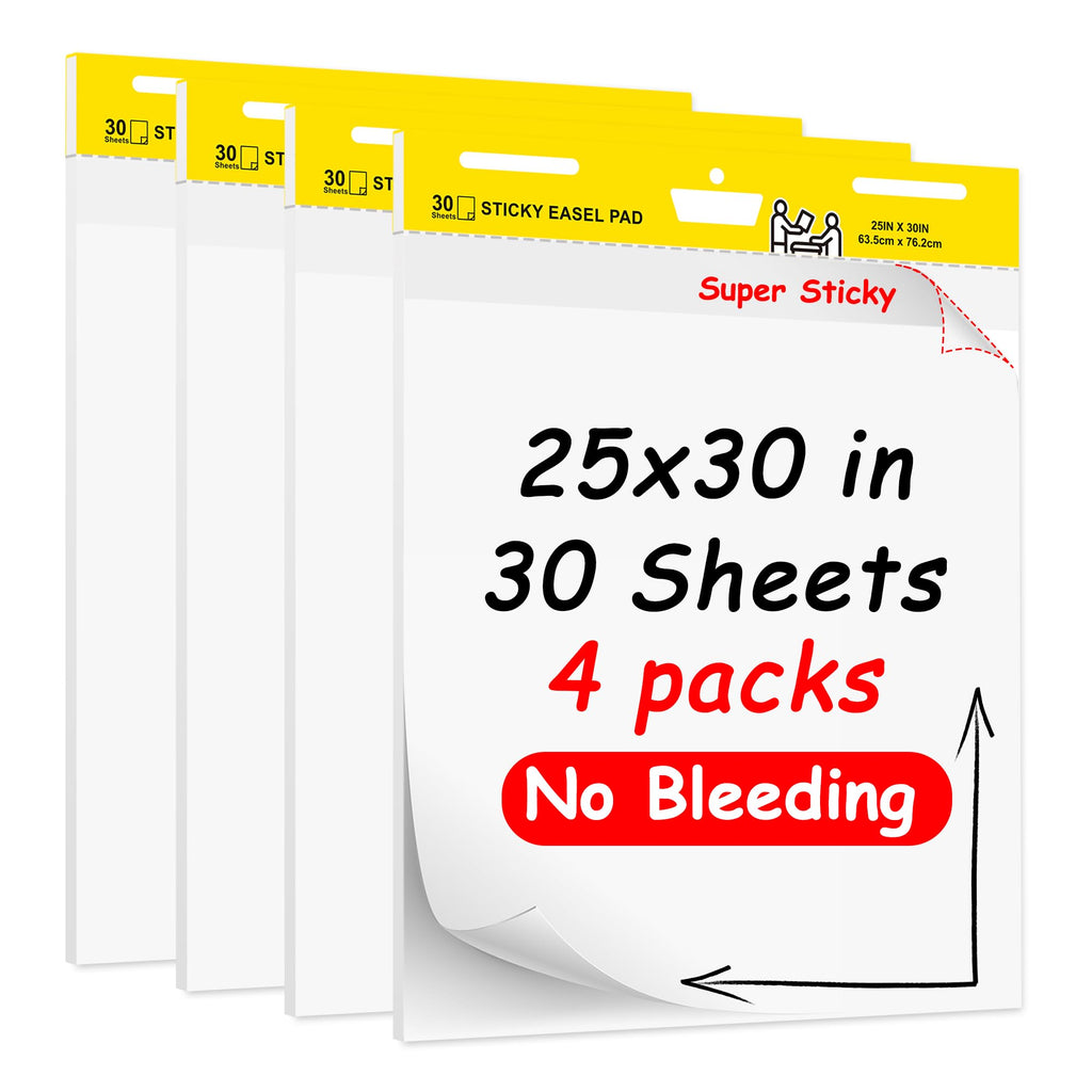 Self Stick Flip Chart Paper 25 in x 30 in 30 Sheets 4 Pad Pack White Y967130
