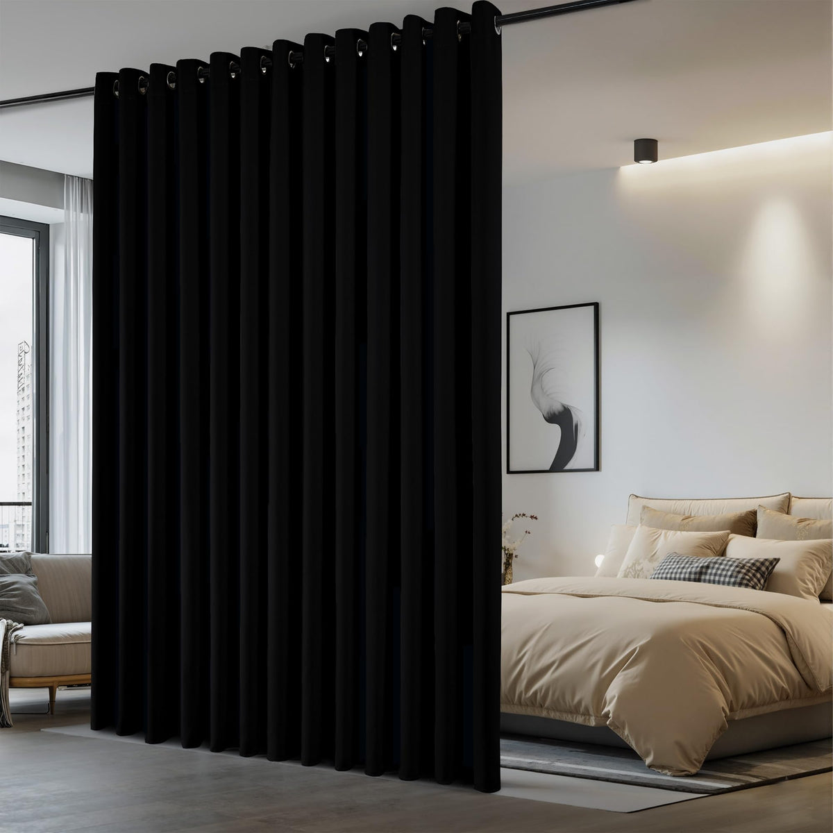 Black Room Divider Curtain 7' x 8.3' 1 Panel F7840