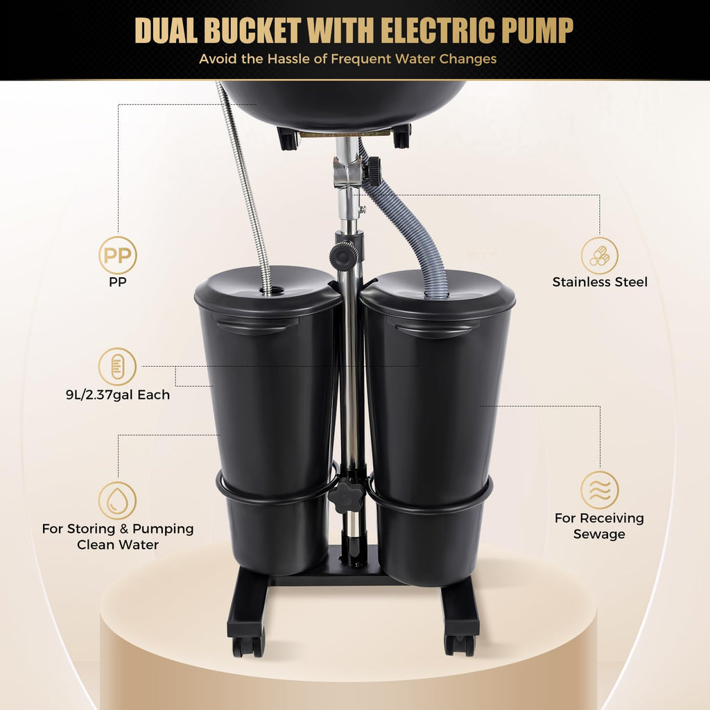 Portable Shampoo Bowl with 2 Buckets Electric Pump & Adjustable Hair Washing Basin U31598