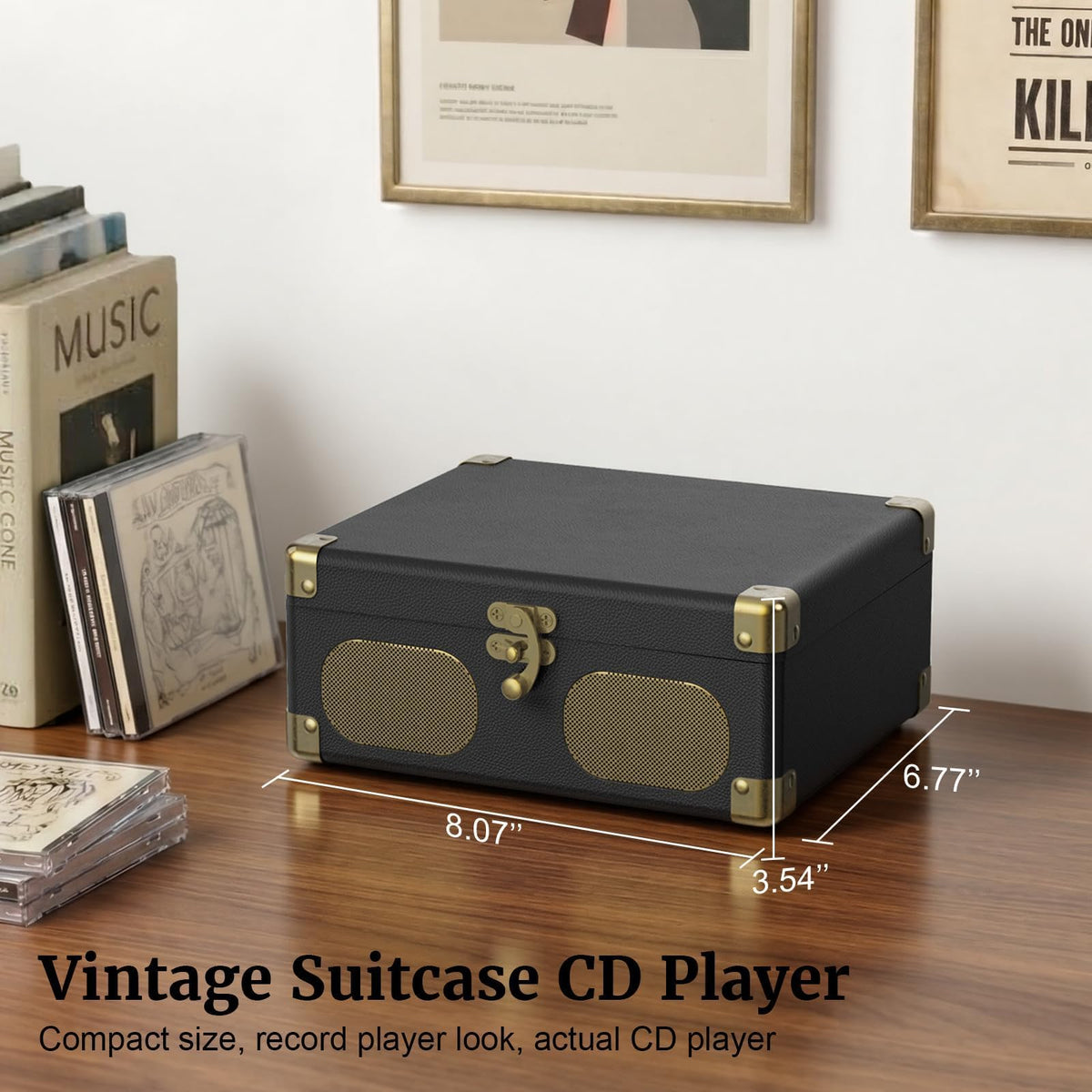 Black Portable CD Player with Speakers, Bluetooth, Remote Control, USB Playback A93117