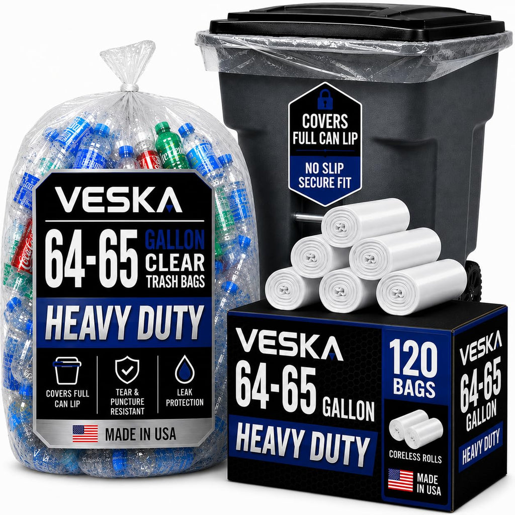 64-65 Gallon Clear Trash Bags, 120 Count Heavy Duty Garbage Bags C32966