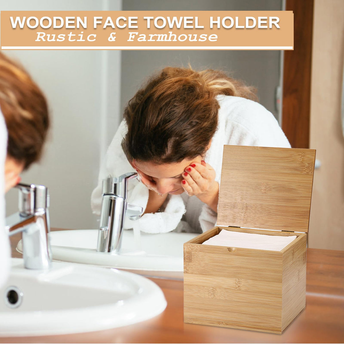 Bamboo Facial Towel Holder with Lid V105