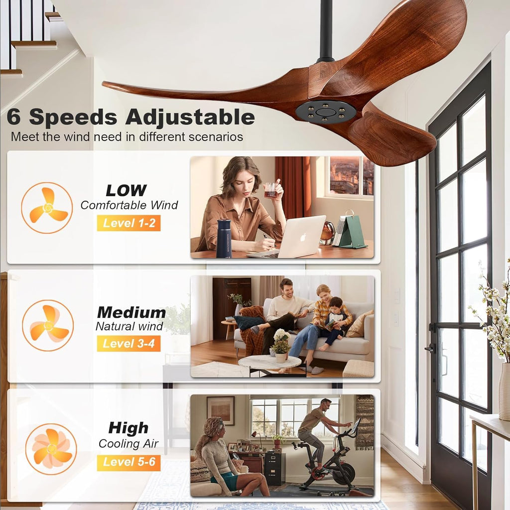 Solid Wood 3 Blade Ceiling Fan with Remote Wall Control P440