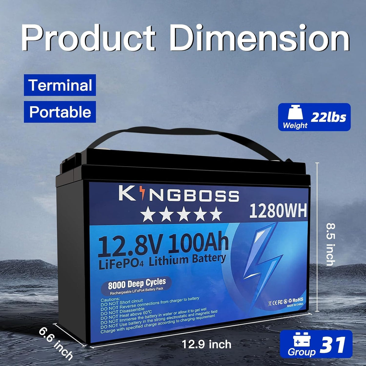 12V 100Ah LiFePO4 Lithium Battery with 100A Smart BMS A11350