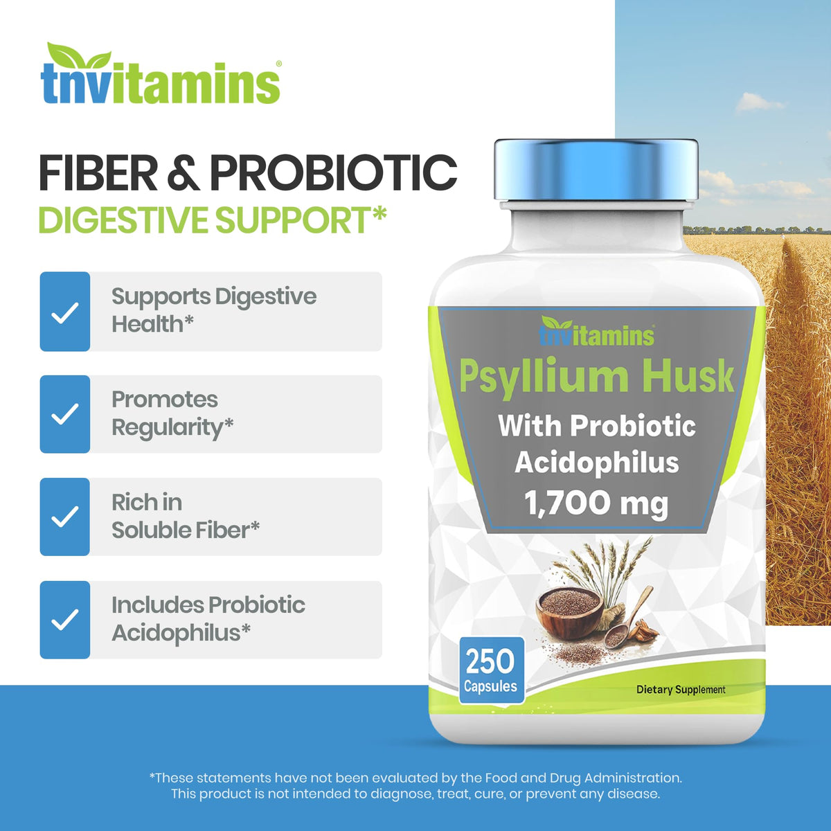 Psyllium Husk Capsules 1700 MG 250 Capsules H83227