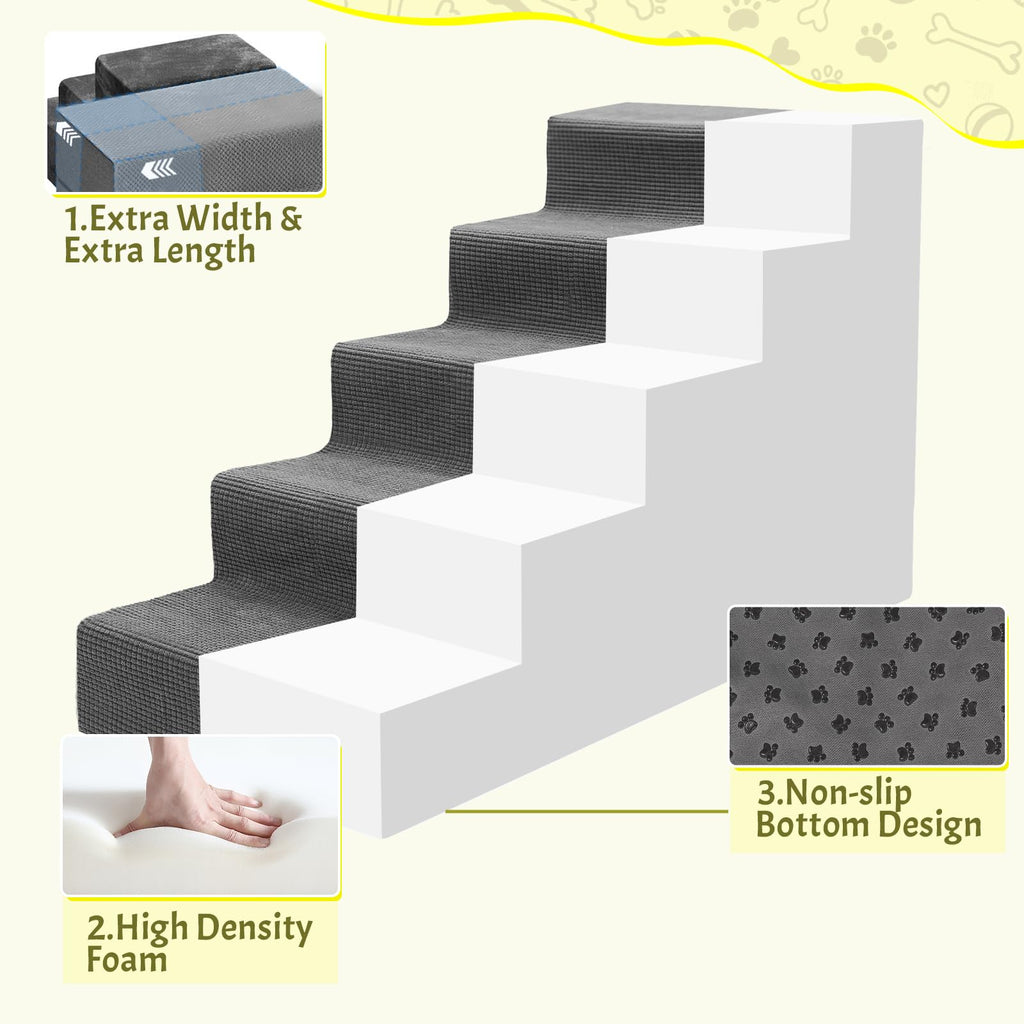 23”H Grey 5 Steps Non-Slip Foam Pet Stairs E244